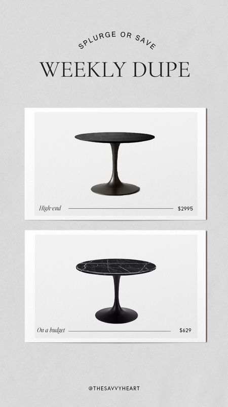 Weekly dupe! I found a nearly identical dupe for this round black marble dining table for a fraction of the cost!