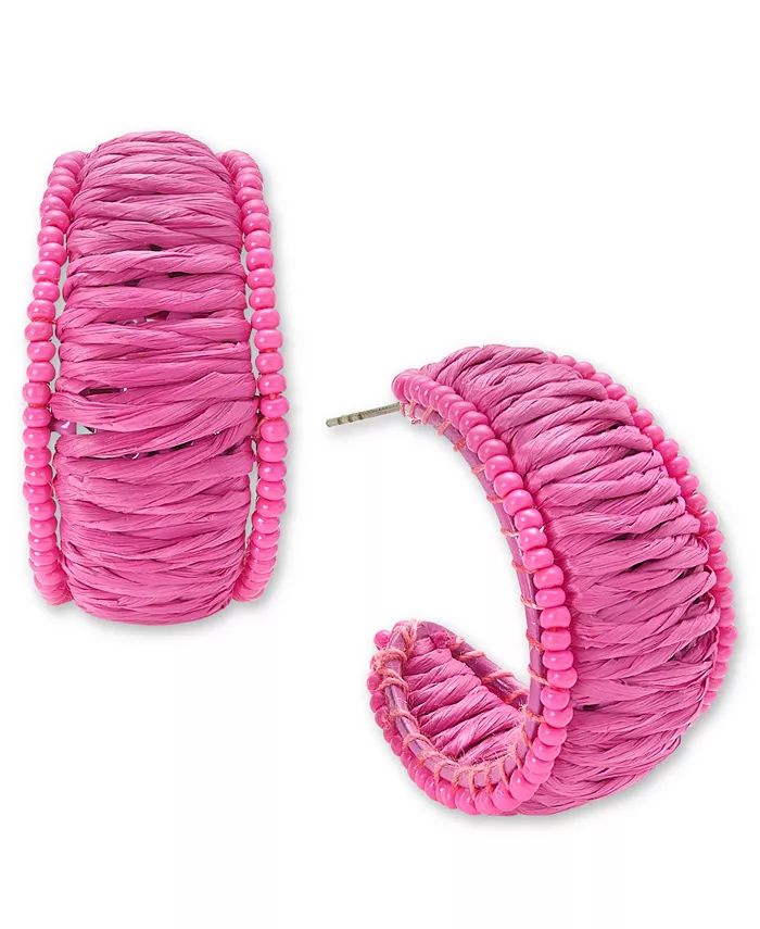 On 34th Silver-Tone Medium Color Seed Bead & Raffia C-Hoop Earrings, 1.25 | Macy's