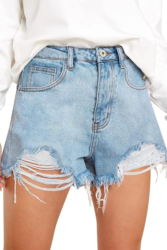 COUXILY Jean Shorts Womens High Waisted Ripped Denim Shorts Women Distressed Jean Shorts for Summ... | Amazon (US)