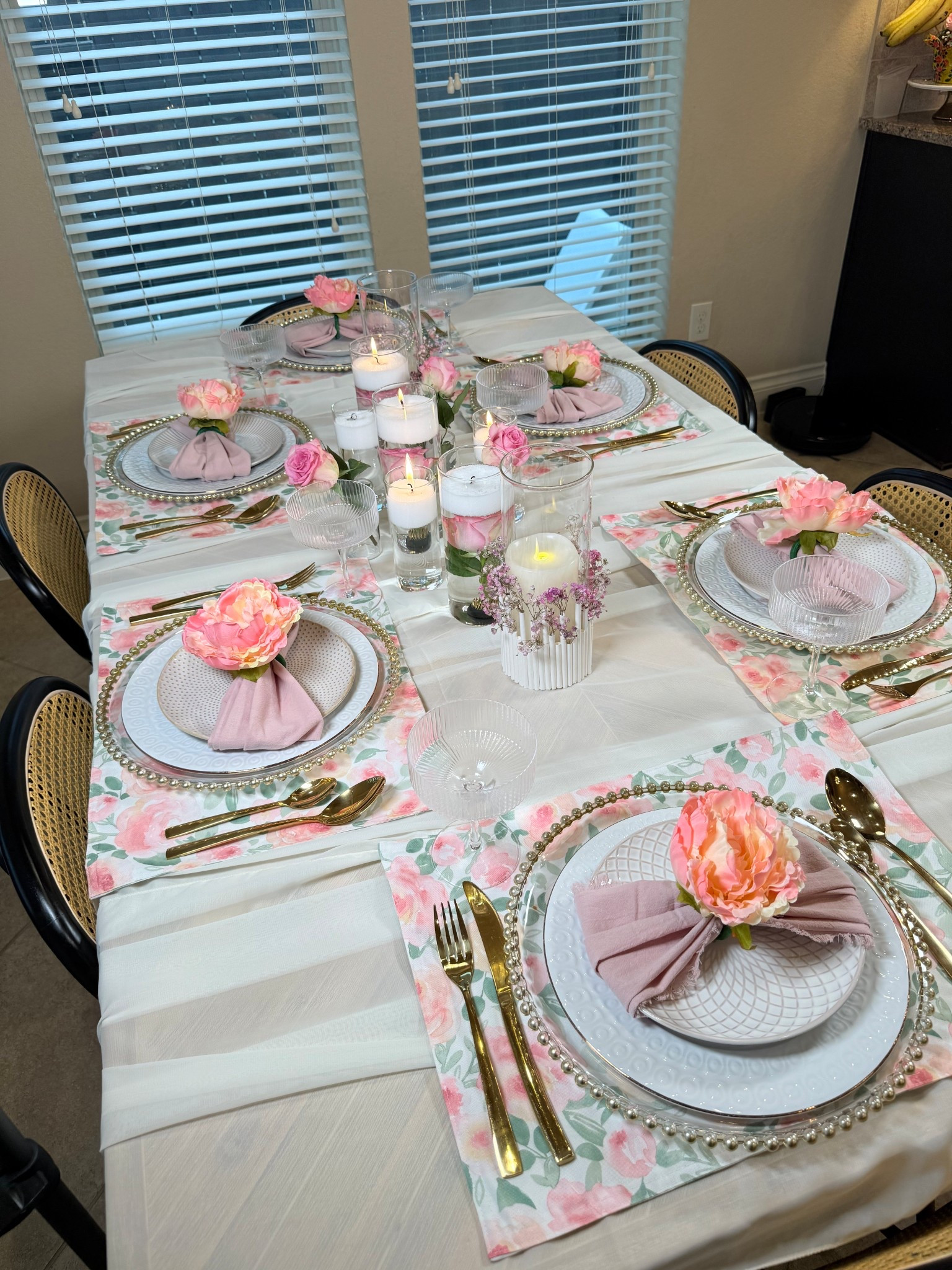 This floral tablescape is perfect for Galentine’s Day or a spring brunch! I used faux flowers on the napkins  

#LTKmomlife #LTKValentine #LTKHome