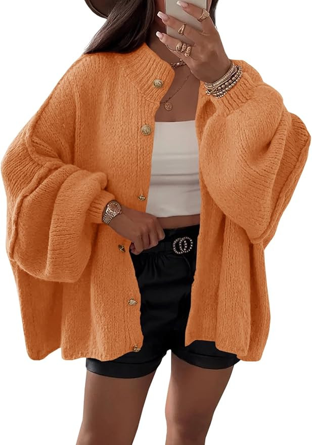 Saodimallsu Womens Oversized Cardigans Long Lantern Sleeve Button Down Chunky Knit Loose Fall Swe... | Amazon (US)