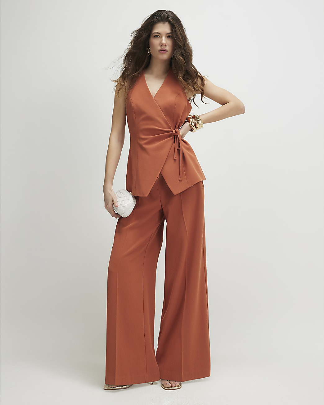 Orange Wide Leg Tailored Trousers | River Island UK & IE