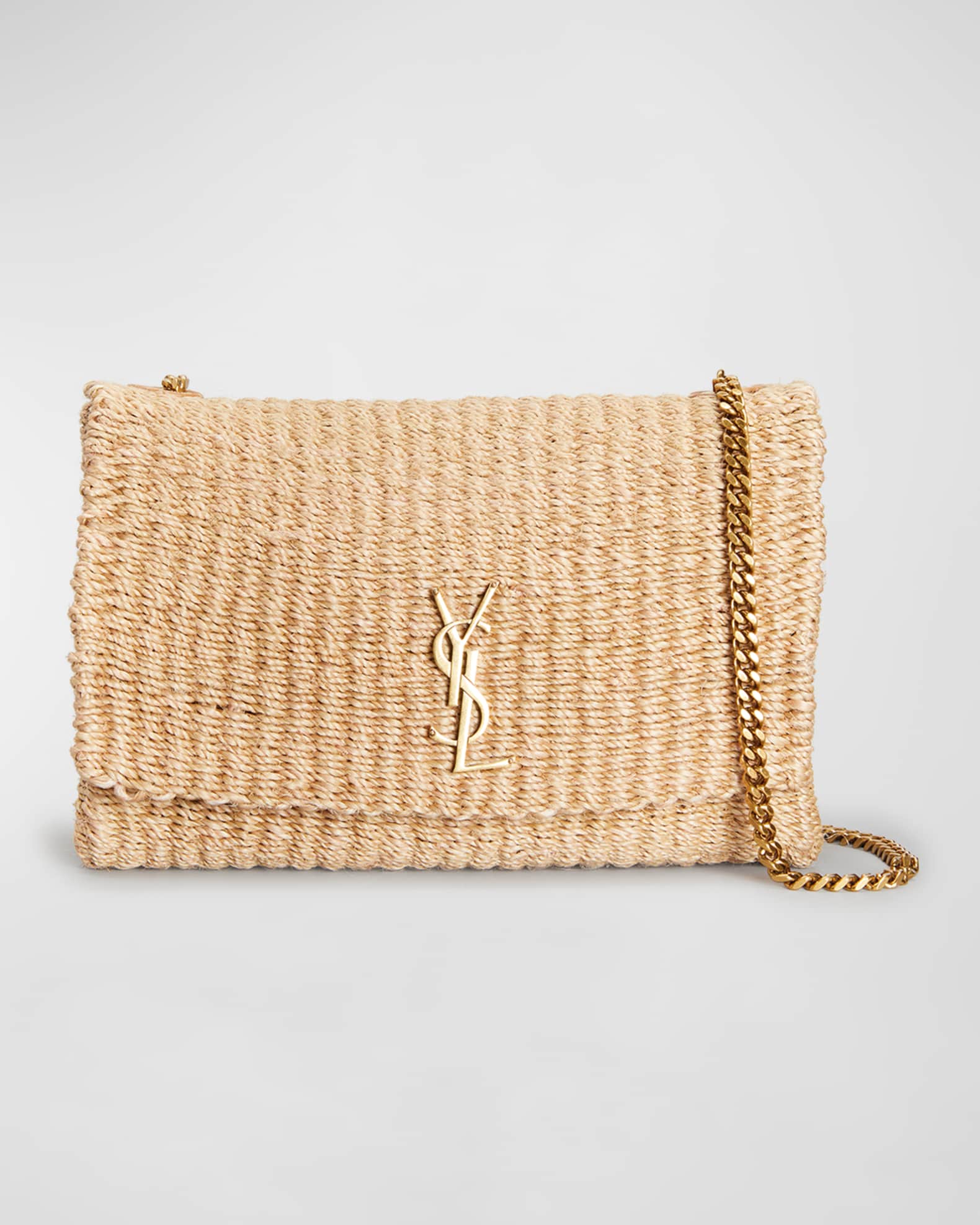 Saint Laurent Kate Medium YSL Crossbody Bag in Raffia | Neiman Marcus