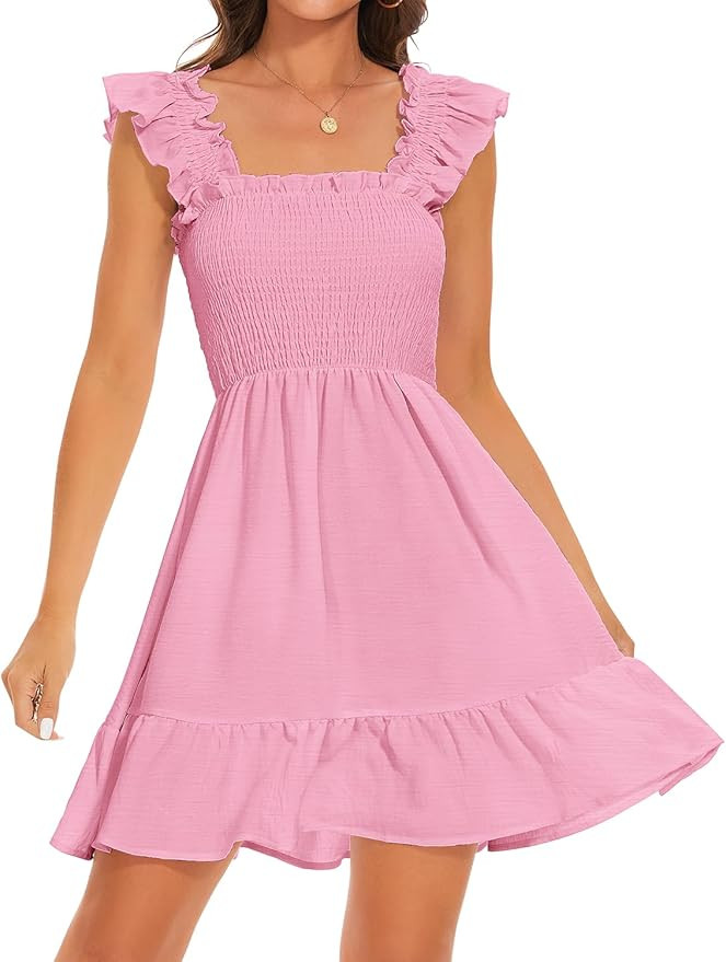 ROYLAMP Women's Smocked Dresses Square Neck Elegant Tiered Boho Ruffle Shoulder Swing Flowy Summe... | Amazon (CA)