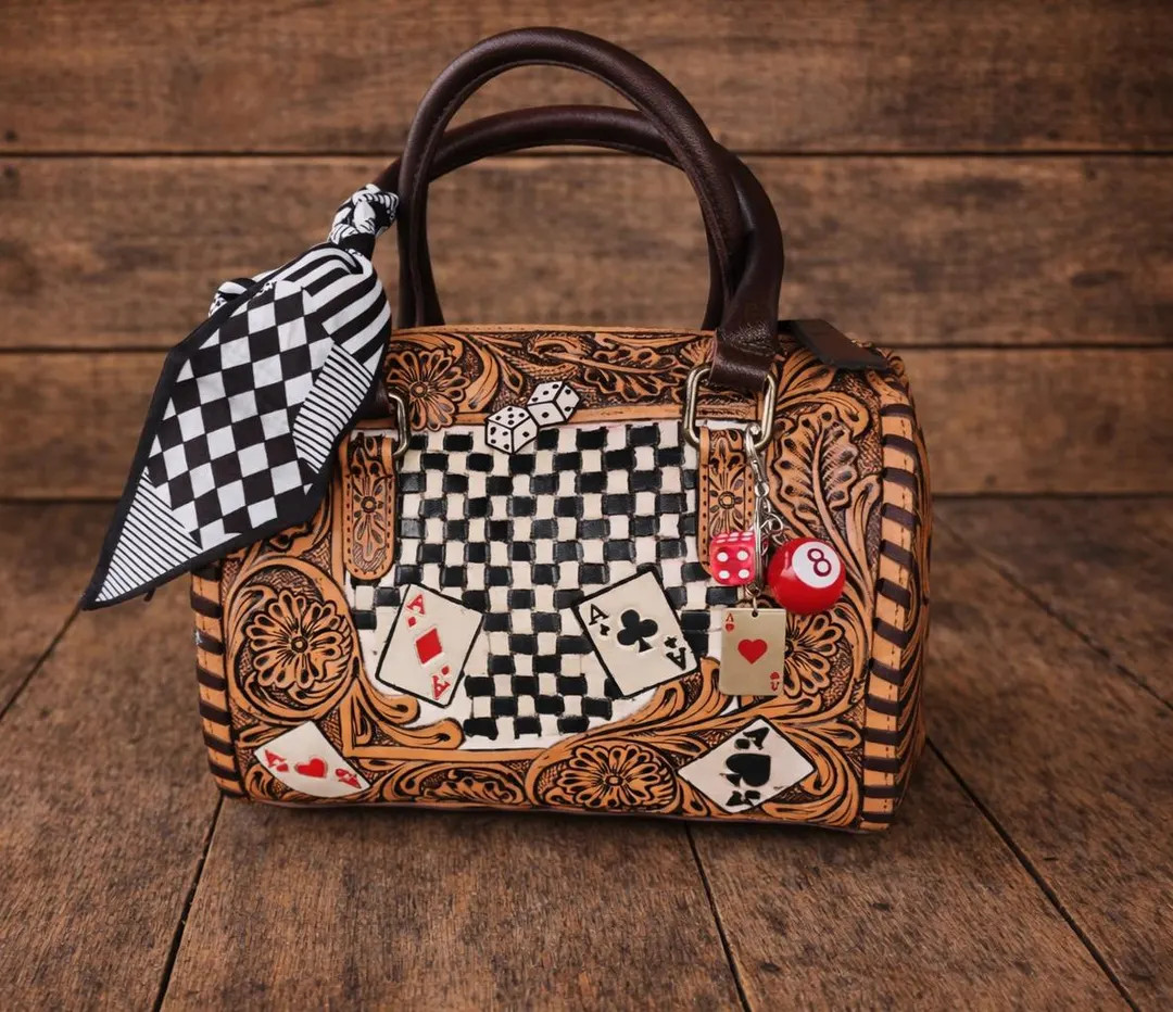 Tooled Leather Speedy Purse, Western Card & Dice Handbag - Etsy | Etsy (US)