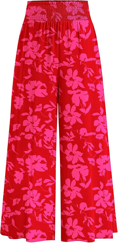 PRETTYGARDEN Women's 2025 Summer Flowy Wide Leg Palazzo Pants Dressy Casual Elastic High Waisted ... | Amazon (US)
