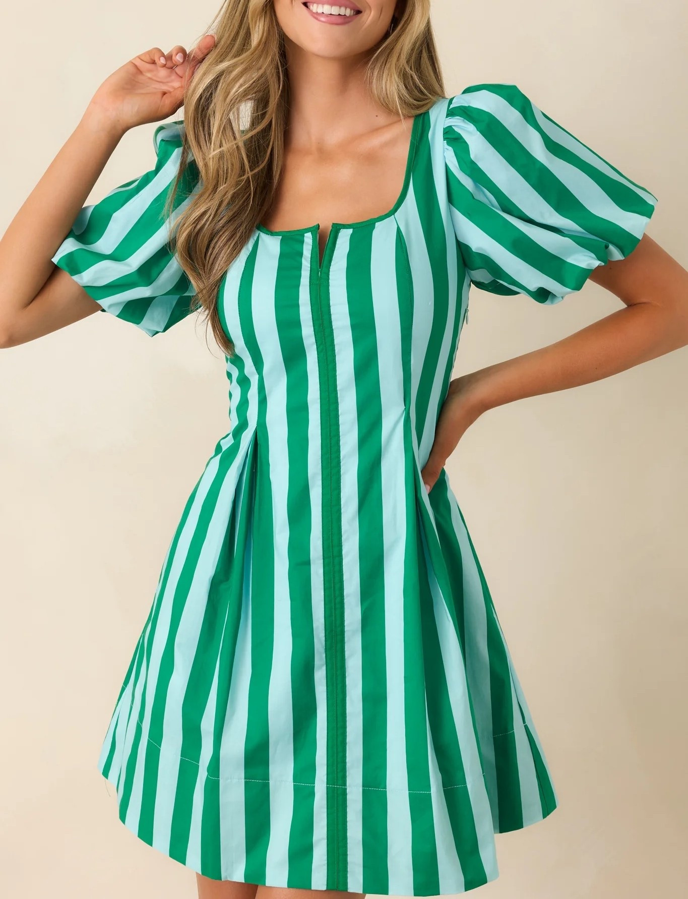 Inspired by European summer garden style, this green and mint striped cotton mini dress feels fresh, playful, and refined. The puff sleeves add soft volume while the crisp stripes create a structured yet breezy silhouette. Under $60, and take 25% site wide with the code MEMORIAL25.

Keywords:

* striped mini dress
* puff sleeve mini dress
* cotton summer dress
* green striped dress
* mint striped dress
* summer mini dress
* casual chic dress
* brunch outfit dress
* vacation mini dress
* daytime summer dress
* feminine summer dress
* playful striped dress
* garden party dress
* resort casual dress
* lightweight cotton dress

#LTKootd #LTKgrwm #LTKTravel