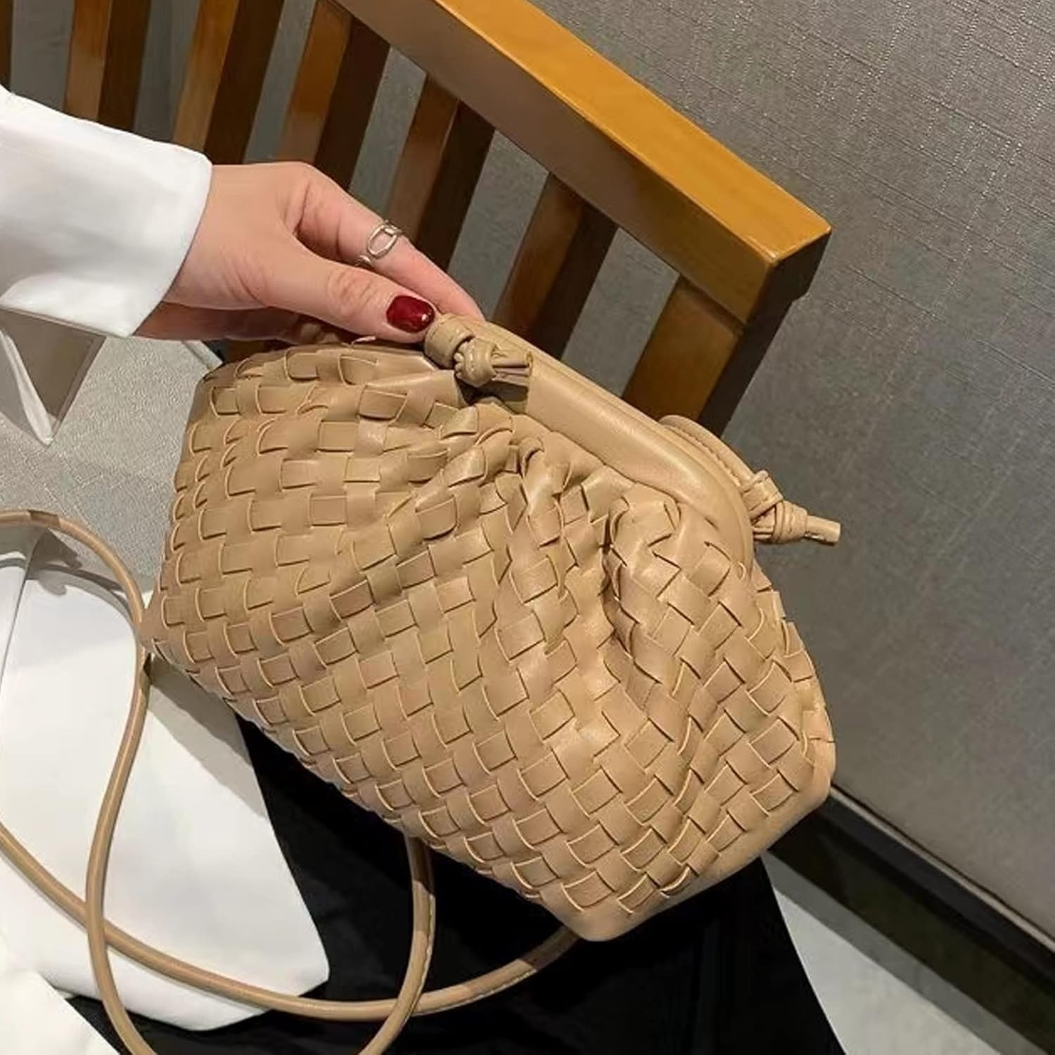 Trendy Dumpling Ruched Clutch Cloud Shape Dupe Chunky Chain Shoulder Bag PU Leather Woven Handbag | Amazon (US)