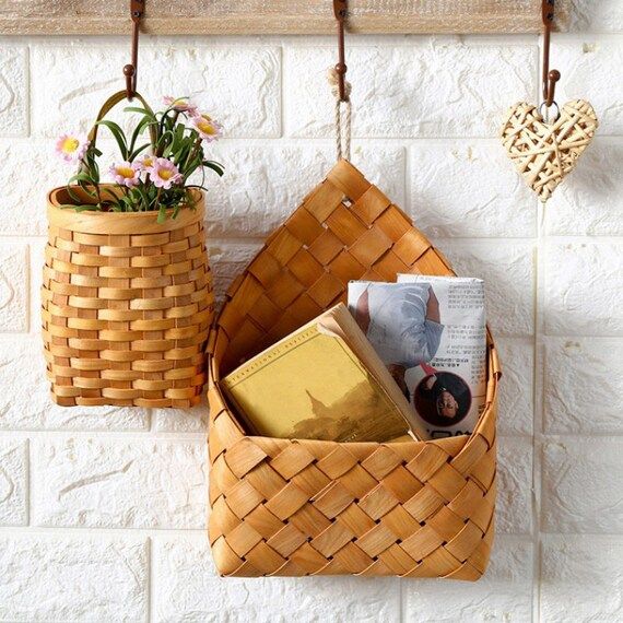 Wall Hanging Wicker Bamboo Basket Flower Basket Wall Hanging | Etsy | Etsy (US)