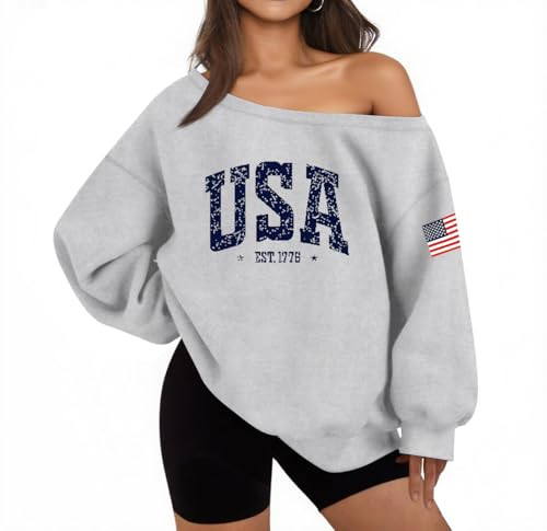 Lacozy USA Sweatshirt for Women Oversized Fleece Off the Shoulder Sweater Soft Long Sleeve Hoodie... | Amazon (US)