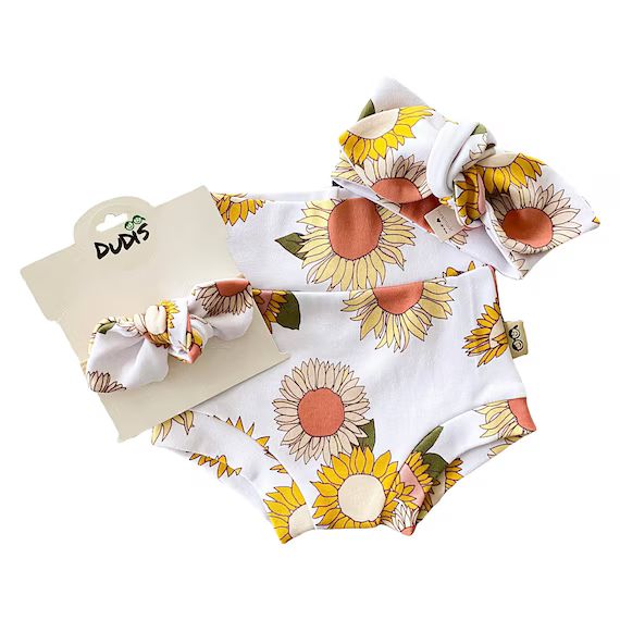 Retro Sunflowers Bummies and Tiny Knot or Top Knot Headband | Etsy | Etsy (US)