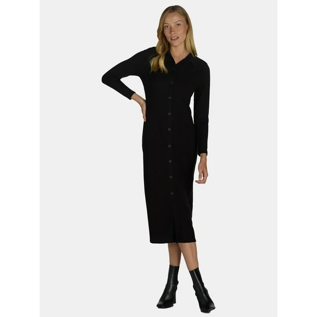 Time and Tru Women's Knit Midi Shirt Dress, Sizes XS-XXXL | Walmart (US)