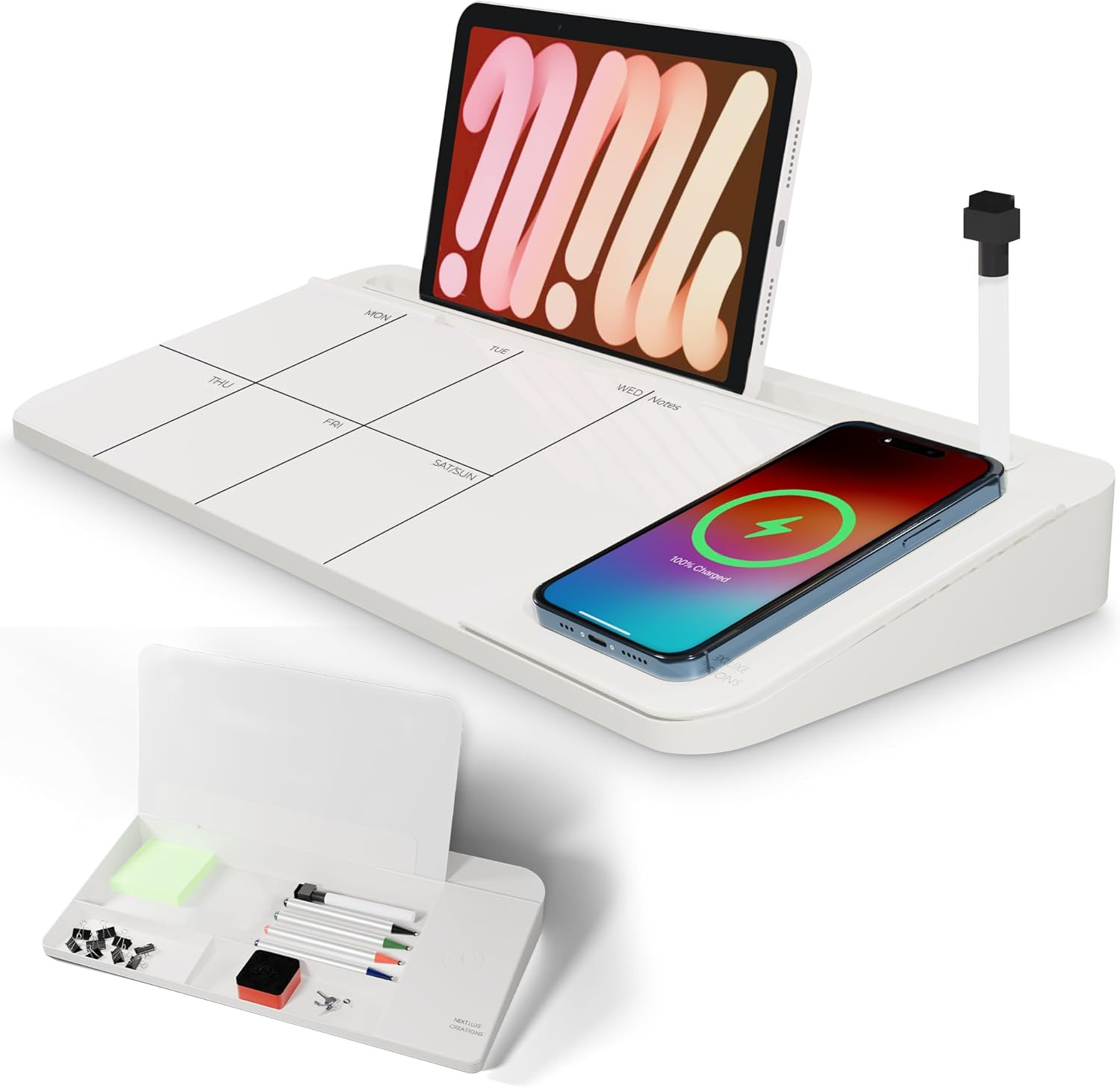 NEXTLUXE Glass Desk Whiteboard with Wireless Charger, Weekly Calendar Planner, Dry Erase Computer... | Amazon (US)
