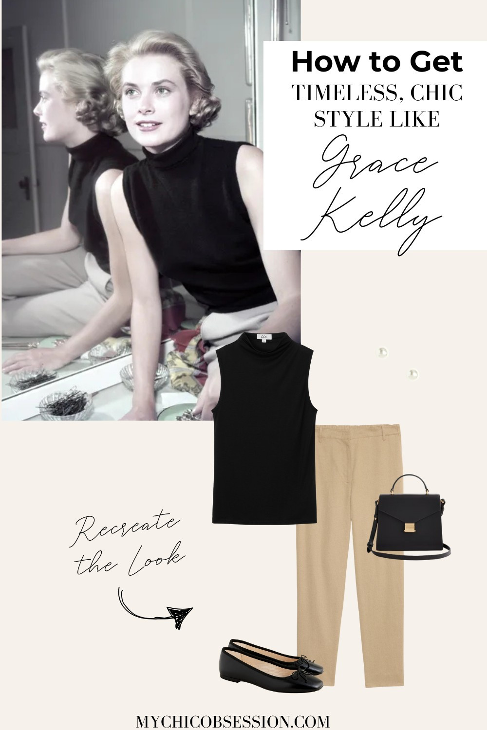 Take inspiration from Grace Kelly's classic style for your next work outfit. Pair slim-fitting tan pants with a sleeveless turtleneck, a top-handle leather bag, and timeless ballet flats. 

 #LTKSeasonal #LTKStyleTip #LTKWorkwear