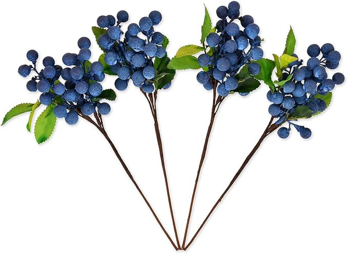 DS. DISTINCTIVE STYLE Artificial Blueberries 4 Pieces Lifelike Faux Fruit Berries Fake Flowers fo... | Amazon (US)