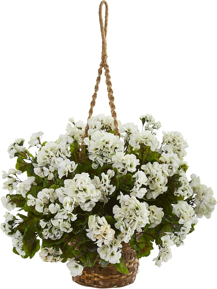 Nearly Natural Geranium Hanging Basket Artificial Plant UV Resistant (Indoor/Outdoor) | Amazon (US)