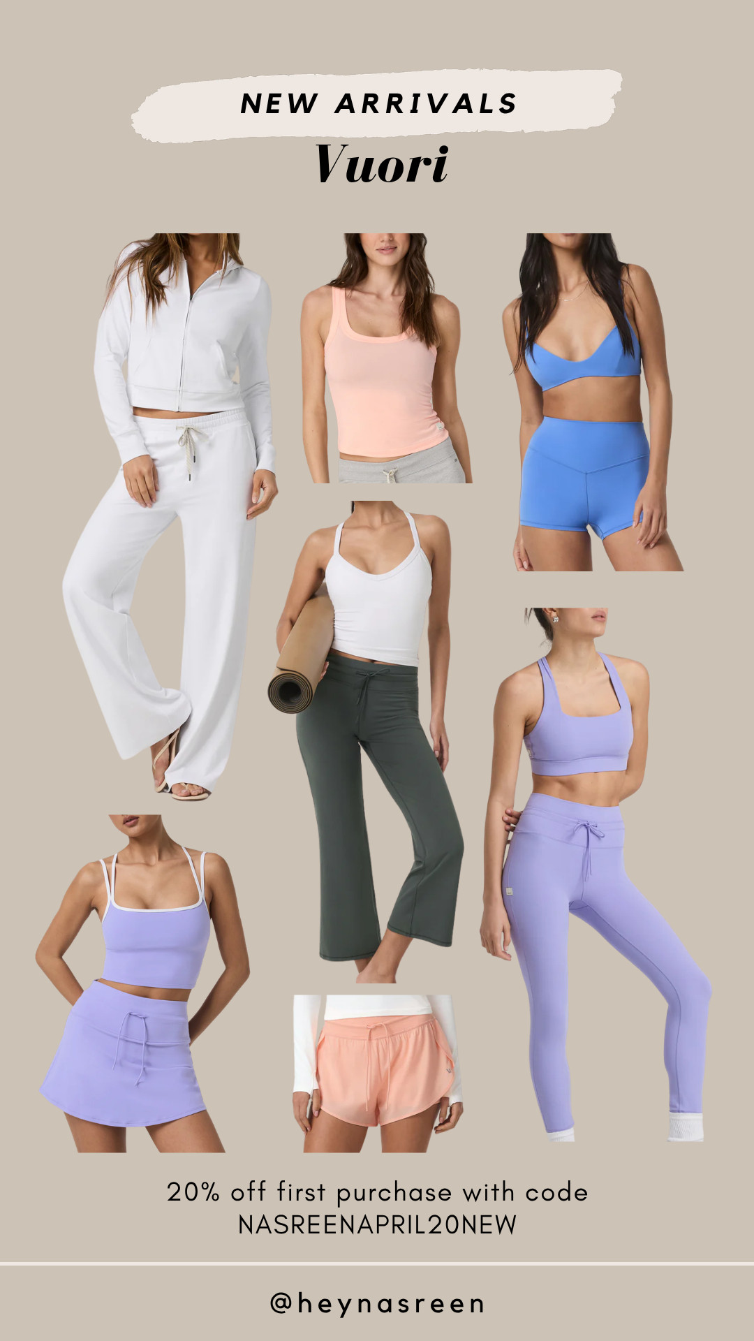 Vuori new arrivals for spring! I absolutely love these new colors! 

Code NASREENAPRIL20NEW gives you 20% off off your first purchase! 

 

#LTKootd #LTKfitnessgoals #LTKSeasonal