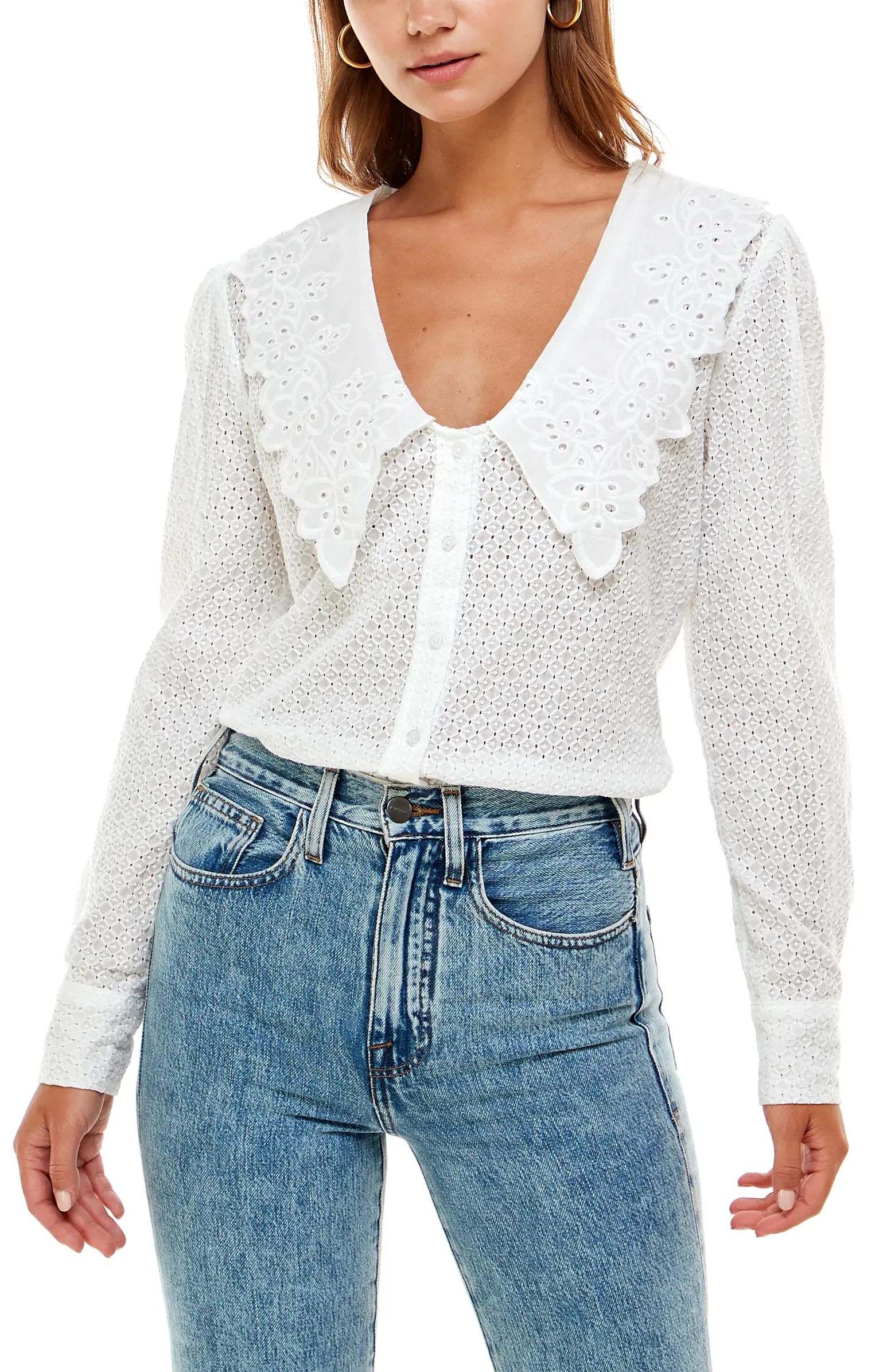 WAYF Octavia Embroidery Cotton Blouse | Nordstrom | Nordstrom