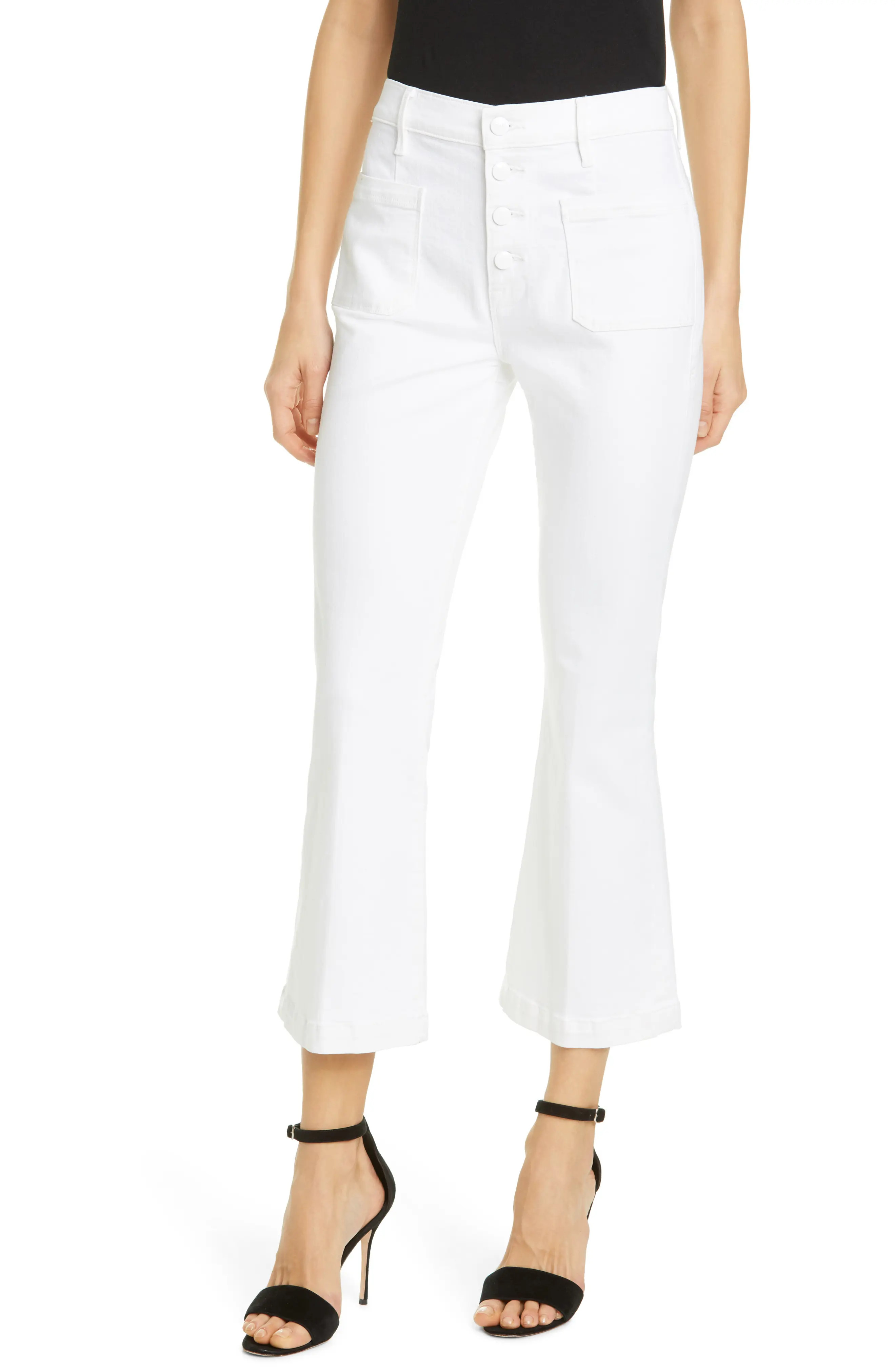 Women's Frame Le Bardot High Waist Crop Flare Jeans, Size 34 - White | Nordstrom