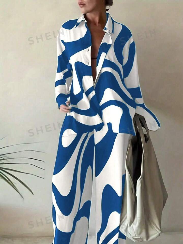 SHEIN LUNE Plus Size Loose Fit Printed 2pcs Casual Set | SHEIN