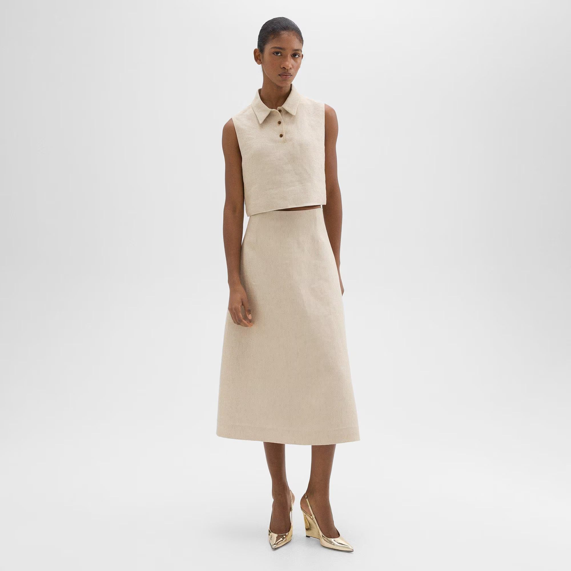 Midi Circle Skirt in Basket Weave Linen | Theory