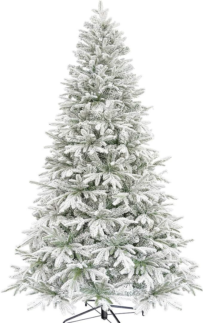 KI Store Artificial Flocked Christmas Tree 7.5ft Unlit Hinged Christmas Fir Tree with Snow Realis... | Amazon (US)