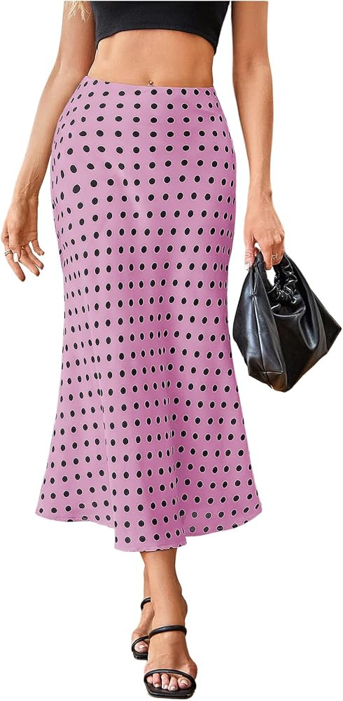 MakeMeChic Women's Polka Dots Midi Skirt Satin Silk Summer Flowy Pencil Long Skirts | Amazon (US)