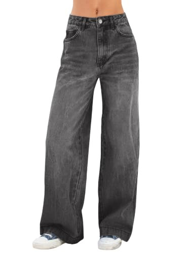 EMMIOL Women's 2026 Wide Leg Jeans Distress High Waist Stretchy Denim Pants Vintage Trousers(Dark Grey,3XL) | Amazon (US)