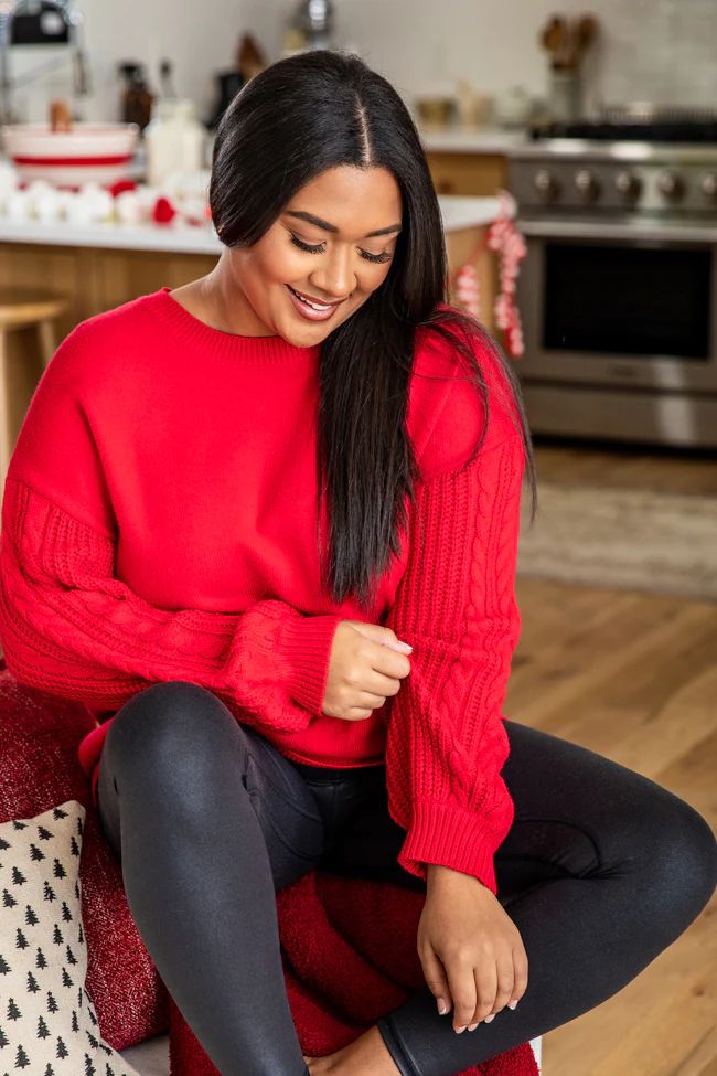 Wrapped In Red Cable Knit Sweater | Pink Lily
