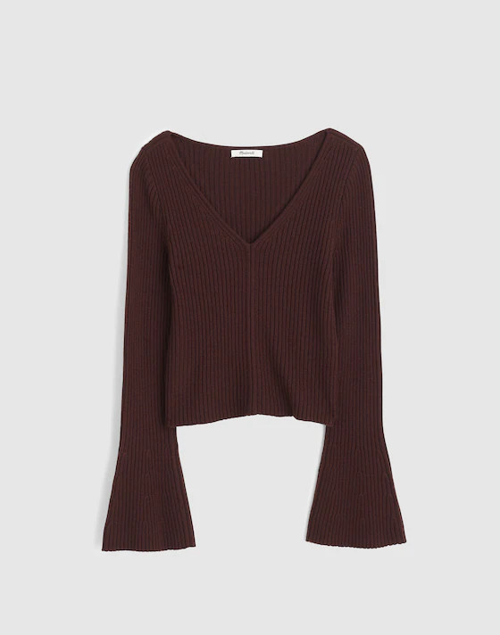 Ribbed V-Neck Sweater Top in Merino Wool | Madewell