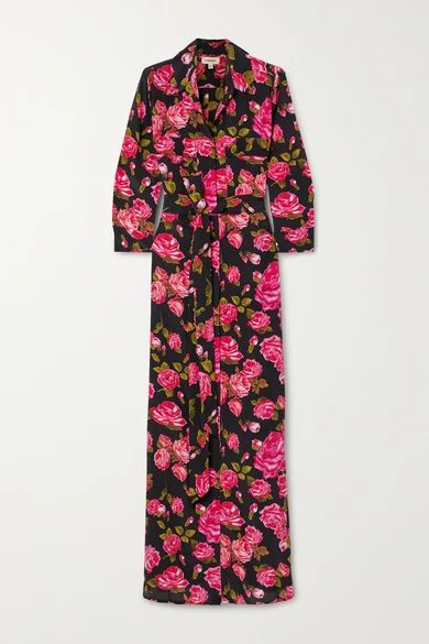 L'Agence - Cameron Belted Floral-print Silk Crepe De Chine Maxi Shirt Dress - Black | NET-A-PORTER (US)