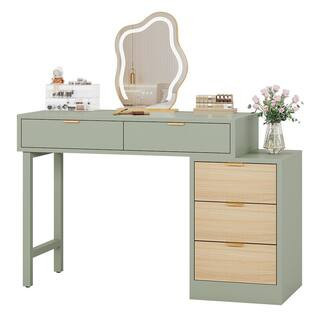 Green Makeup Vanity Table with 5-Drawers, Small Corner Dressing Table for Bedroom | The Home Depot