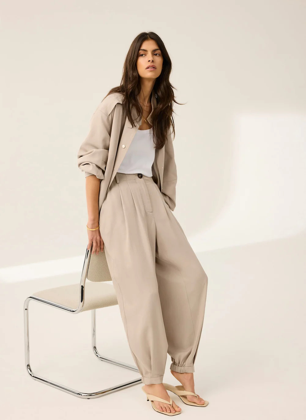 Neutral Tapered Balloon Trousers | Mint Velvet
