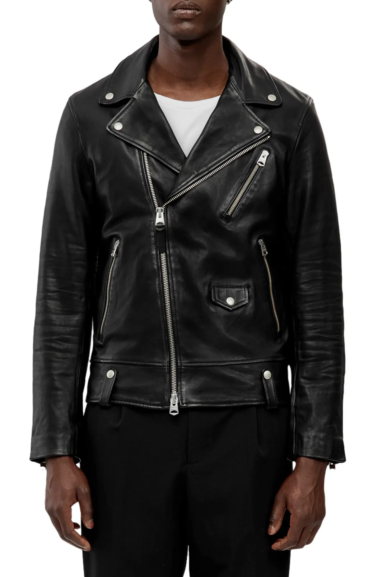 Mackage Men's Finn Leather Moto Jacket in Black at Nordstrom, Size 44 | Nordstrom