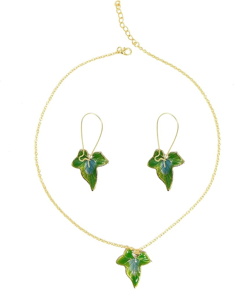Ivy Necklace Earrings Green Leaf Pendant and Drop Earrings Halloween Ivy Costume Accessories for ... | Amazon (US)