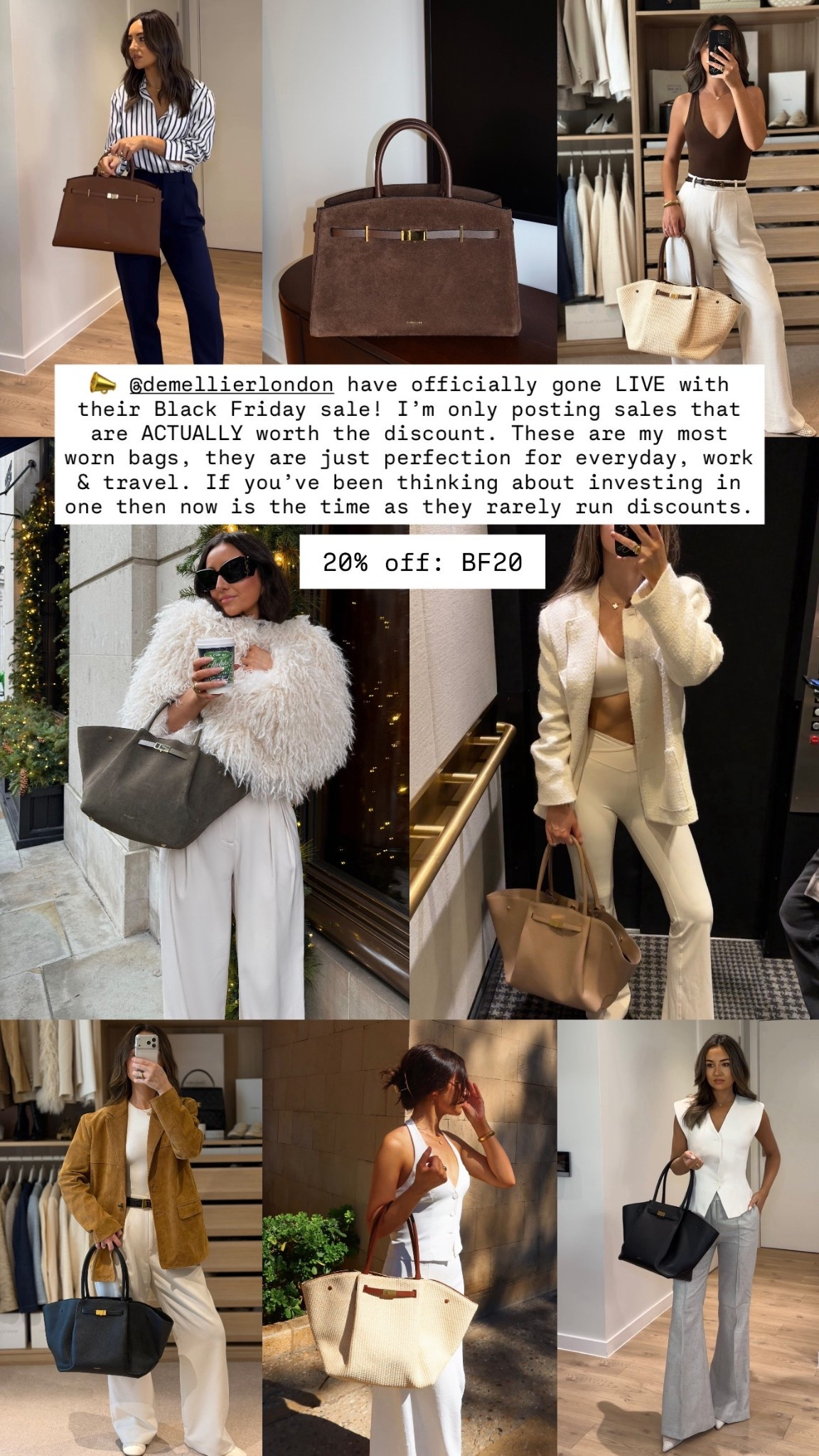 Demellier’s BIGGEST & ONLY sale of the year is here. As you can tell I wear my bags a lot, the quality + design is unmatched.

20% off code: BF20 👜 

#LTKbag #LTKstyletip #LTKCyberWeek