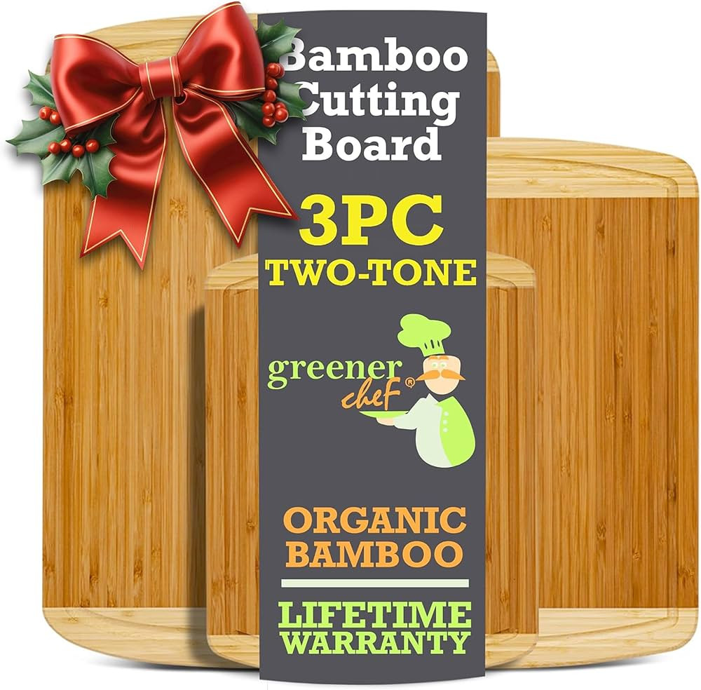 GREENER CHEF Organic Bamboo Cutting Board Set of 3 with Lifetime Replacements - Wood Cutting Boar... | Amazon (US)