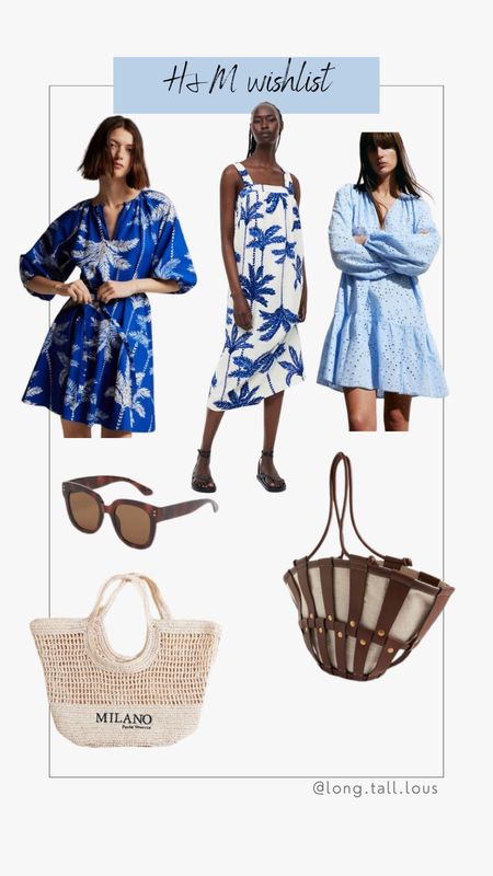 H&M wish list. Blue dresses. Summer dresses. Palm print. Palm trees, Celine like sunglasses, straw bag, tote bag. 



#LTKover40 #LTKmidsize #LTKstyletip