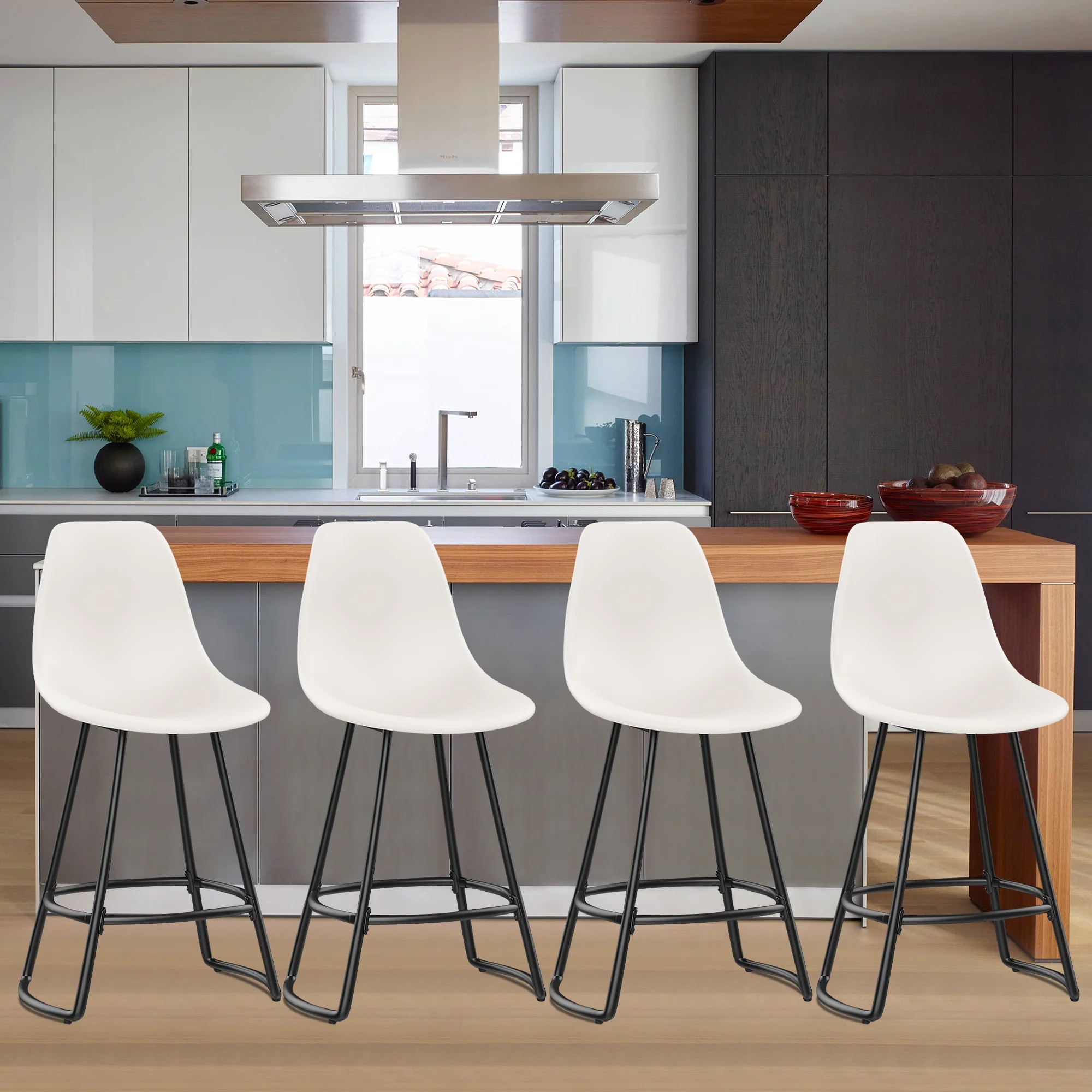 Andeworld Swivel Counter Bar Stools Set of 4 with Backs Mid Century Modern Armless Bar Height Sid... | Walmart (US)