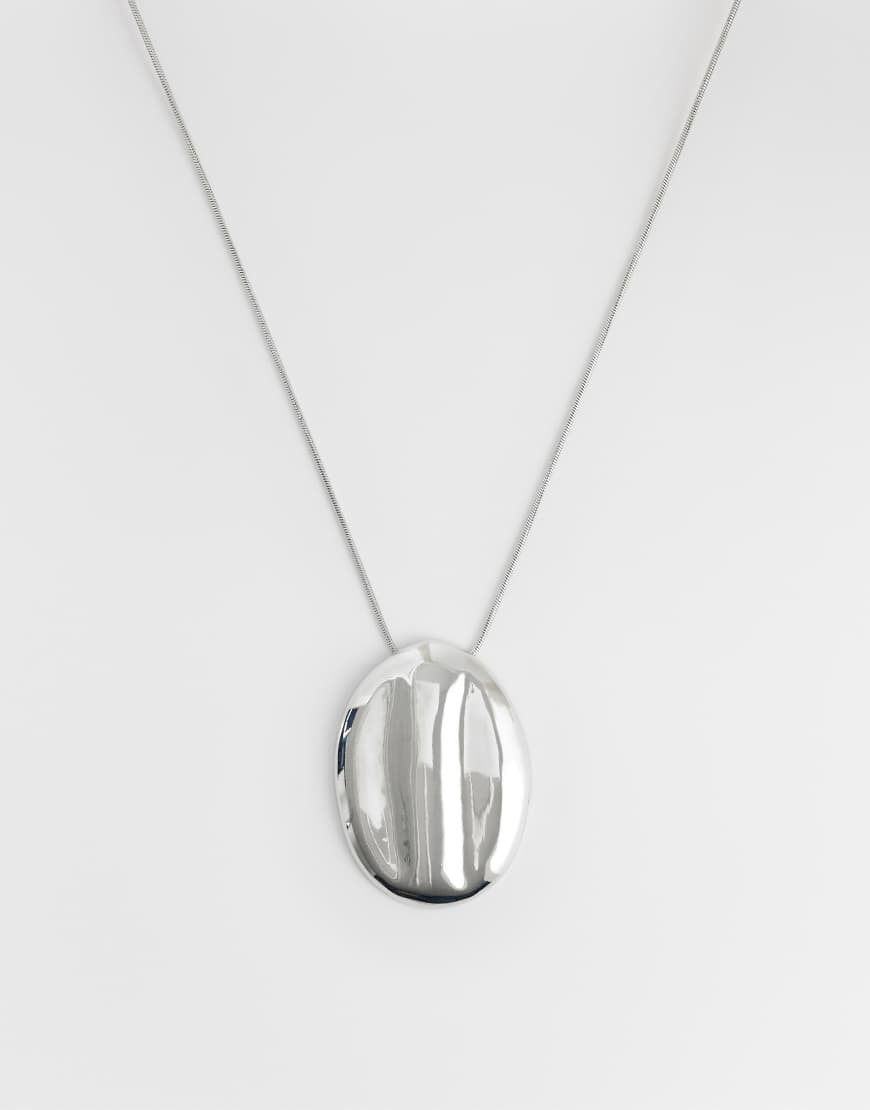 ASOS DESIGN long snake chain necklace with large oval pendant in silver tone-Multi | ASOS (Global)