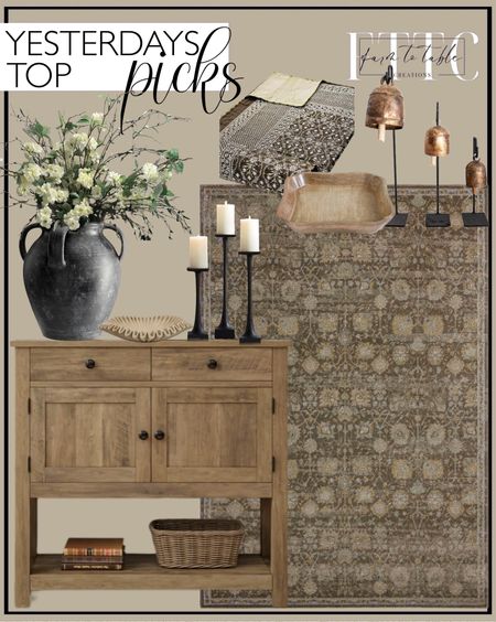 Yesterday’s Top Picks. Follow @farmtotablecreations on Instagram for more inspiration.

Mona - MOA-03 Area Rug by Magnolia Home by Joanna Gaines x Loloi. Kantha Quilt for bed. Bell Stands Vintage Inspired Copper Bells Meta Iron Bells Stands Luxe B Co. Joshua Handcrafted Ceramic Vase. Pottery Barn. Latiasha 35.4'' Console Table with Drawers and Cabinet. Yellow Sandstone Bowl Fruit Bowl Stone Bowl Decorative Bowl. Mainstays 50" Artificial Flower Cherry Blossom Stem. 46.5-inch Artificial White-Brown Willow Flower Long Stem, for Indoor. My Texas House 12" x 12" Natural Square Mango Wood Decorative Tray. Neena Pillar Candleholder. Spring Flowers. Bedroom Rug. Entryway Decor  



#LTKhome #LTKsalealert #LTKfindsunder50