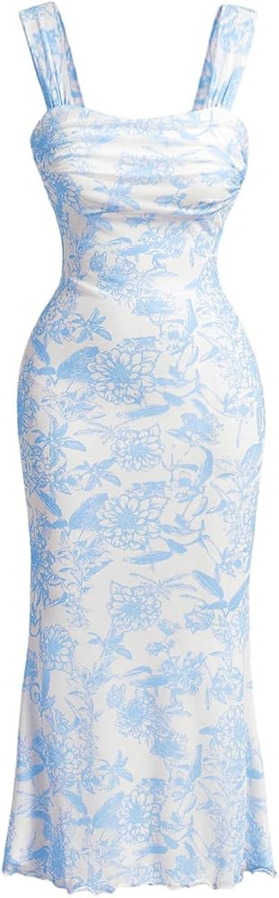 GORGLITTER Vestido de verano para invitada de boda de verano con diseño floral y cola de pez par... | Amazon (US)