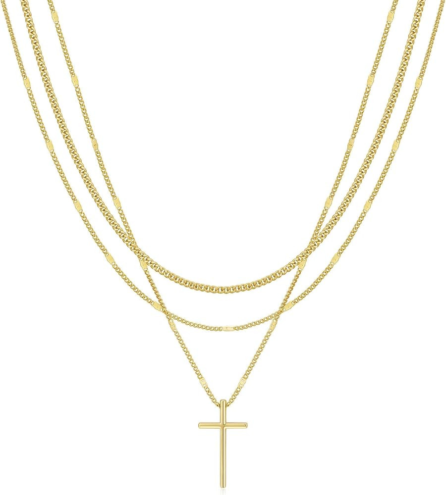 Layered Cross Necklace for Women Gold Silver Stacked Chain Necklaces Cross Pendant Jewelry Gifts | Amazon (US)