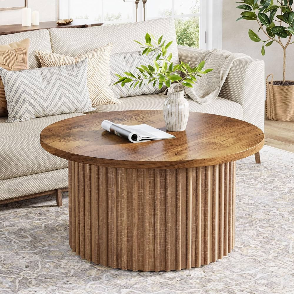 Tribesigns 31.5" Round Coffee Table, Farmhouse Circle Coffee Table with Metal Base, Modern Wood A... | Amazon (US)