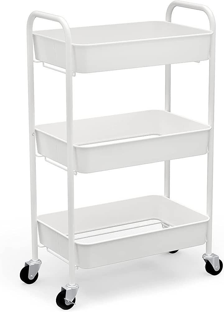 CAXXA 3-Tier Rolling Metal Storage Organizer - Mobile Utility Cart Kitchen Cart with Caster Wheel... | Amazon (US)