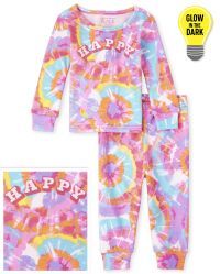 Baby And Toddler Girls Long Sleeve Glow In The Dark 'Happy' Tie Dye Snug Fit Cotton Pajamas | The... | The Children's Place