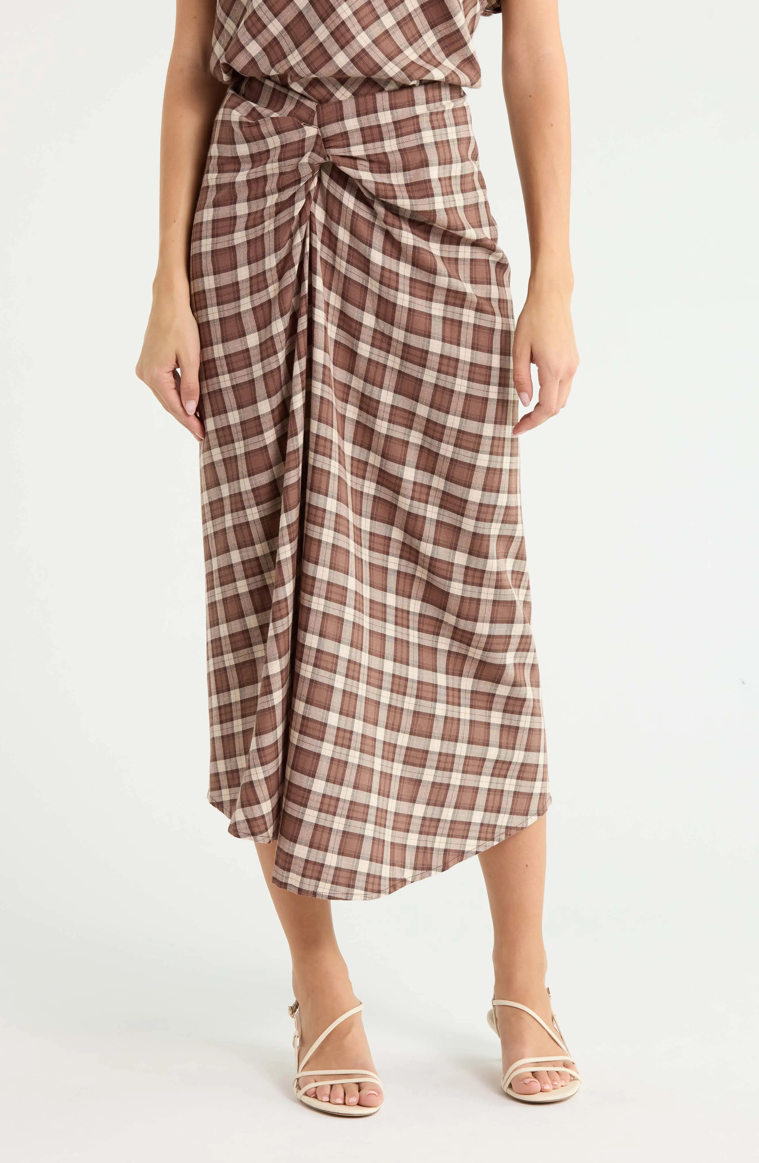 WAYF Laurel Plaid Drape Detail Cotton Skirt (Women) | Nordstrom | Nordstrom