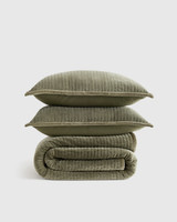 Velvet channel quilt set, forest green