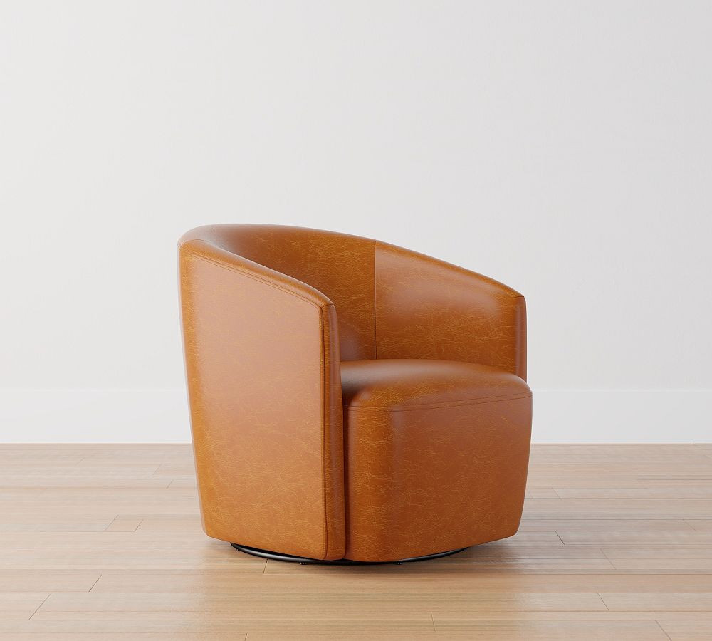 Preston Leather Swivel Armchair, Polyester Wrapped Cushions, Legacy Dark Caramel | Pottery Barn (US)