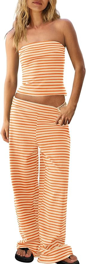Panadila Womens Striped Two Piece Sets Summer Lounge Outfits Sailor Tube Top and Pants Matching S... | Amazon (US)